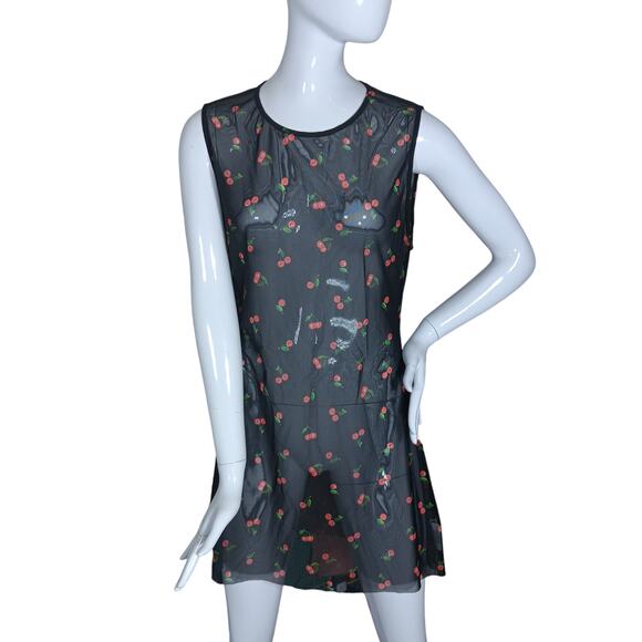 We Wore What Mesh Cover Up Size XL Cherries Print on Black Background See Thru - Picture 2 of 11